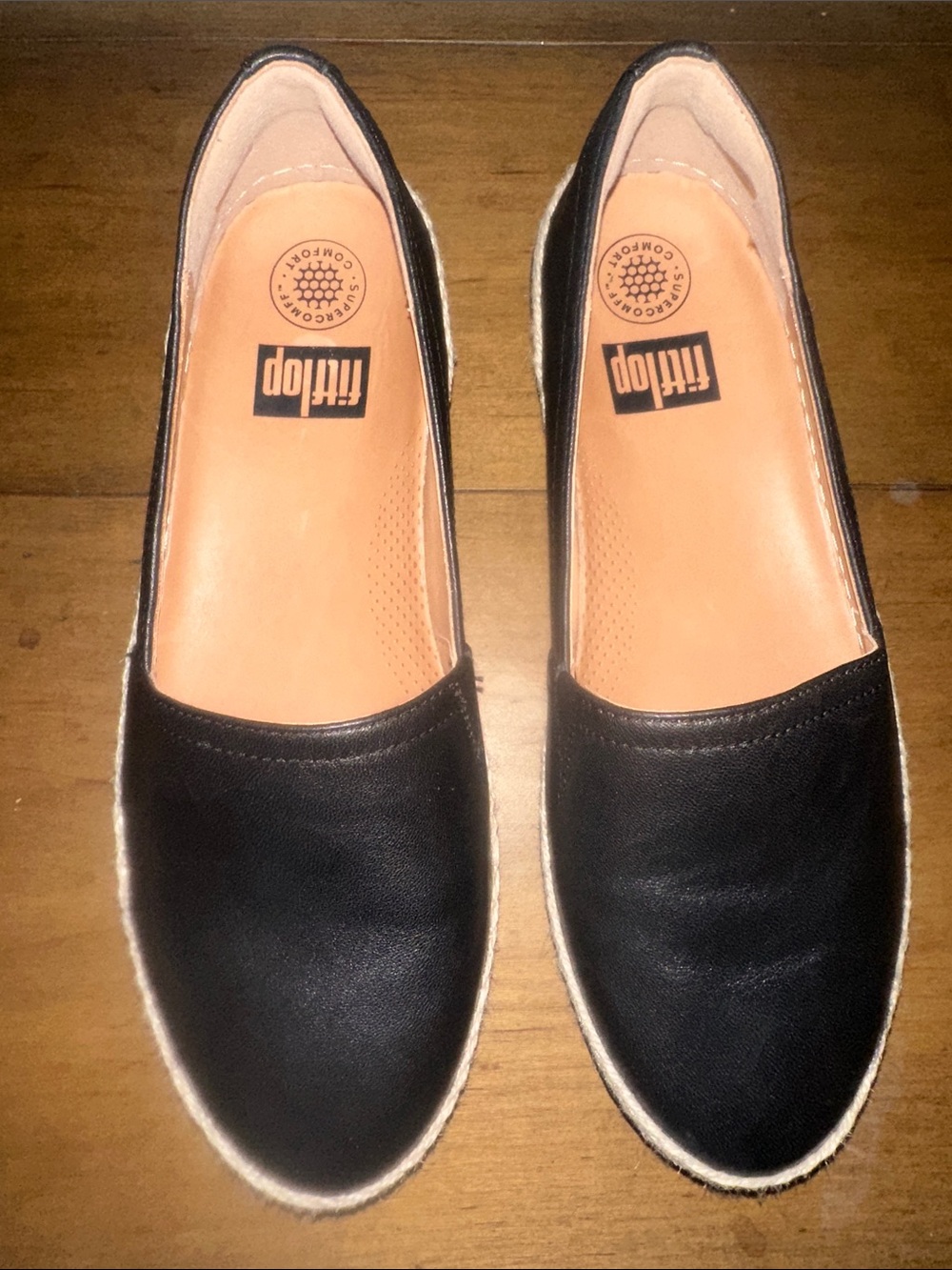 FitFlop Siren Black Leather Espadrilles Slip-Ons Flats, Size 8.5